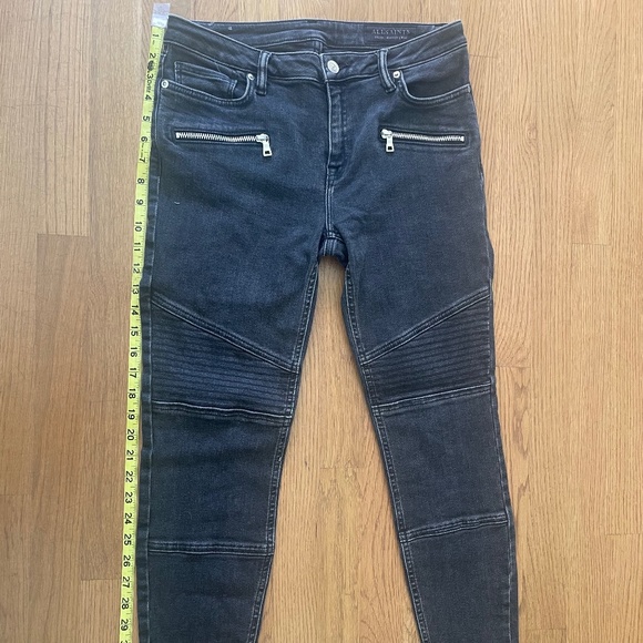 ALL SAINTS Black Biker Cropped Denim Jeans - W 30" - Picture 1 of 8